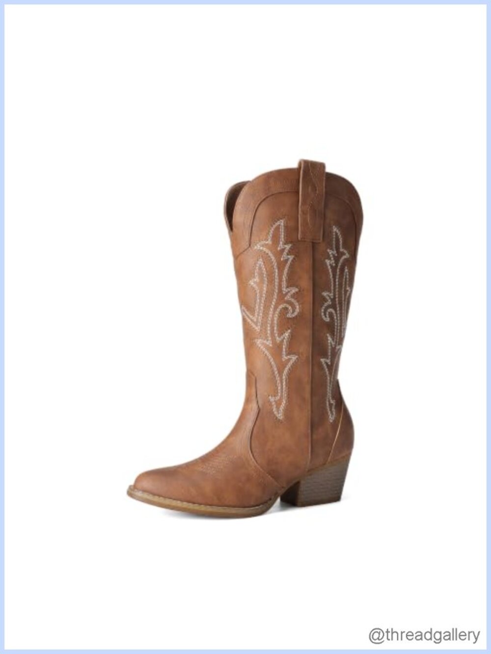 Faux Leather Pointed Toe Mid-Calf Western Boots Block Heel